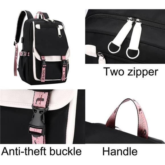 Teenage Girls Backpack Middle School Students Bookbag Outdoor USB Charge Port - Picture 2 of 6